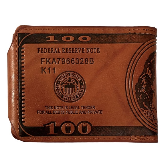 Wallet 4.5”x3.5” $100 Bill Brown Bifold Simple Novelty - Picture 2 of 8